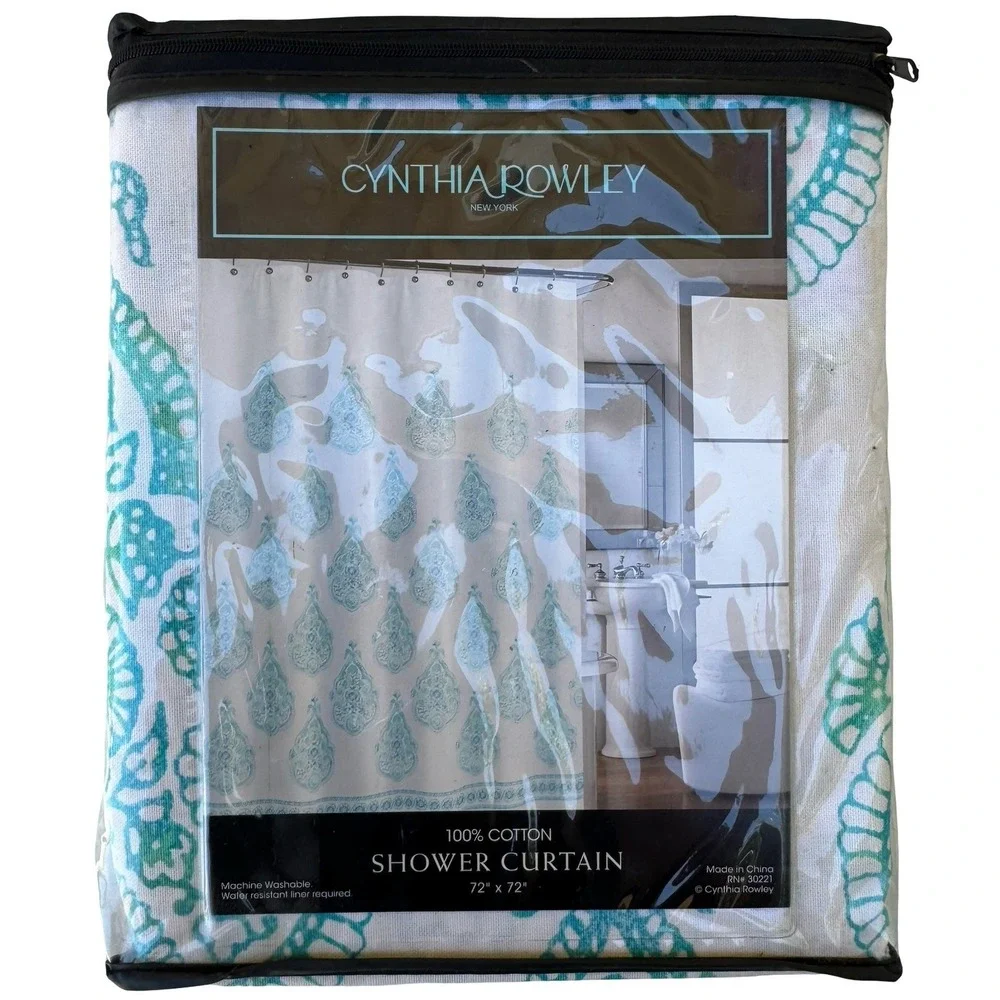 Cynthia Rowley Damask Shabby Chic Paisley 100% Cotton Shower Curtain 72x72 NEW